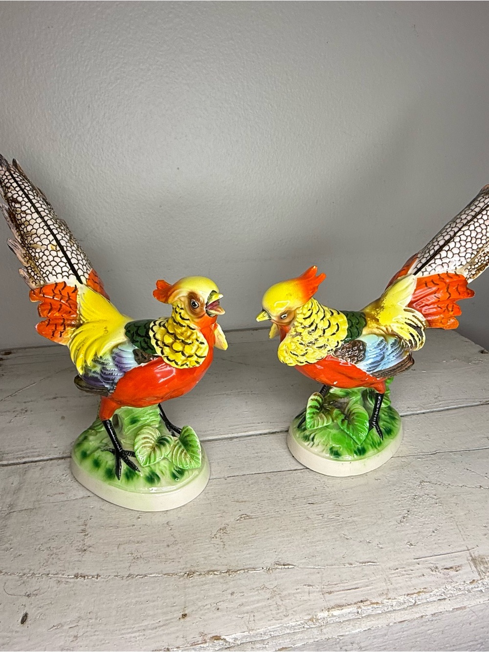 Vintage set of MCM Napcoware Colorful Pheasant Ceramic figures #3562